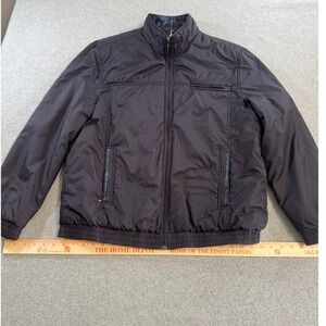 La.Salle Puffer Jacket Men XL Black Excellent Lightweight Plaid Trim Full Zip